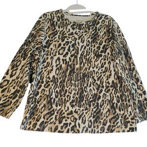 Bedford Fair Womens Top Multi-Color Size Large Cotton Blend Pullover Long Sleeve